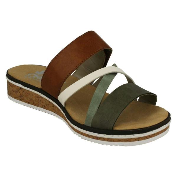 Rieker Ladies Rieker Wedge Heeled Strappy Mule Sandals V3652