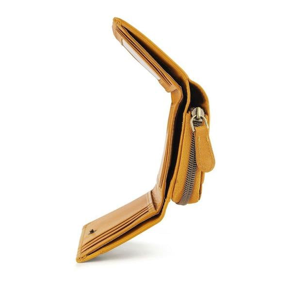 Angle view of yellow leather purse for women