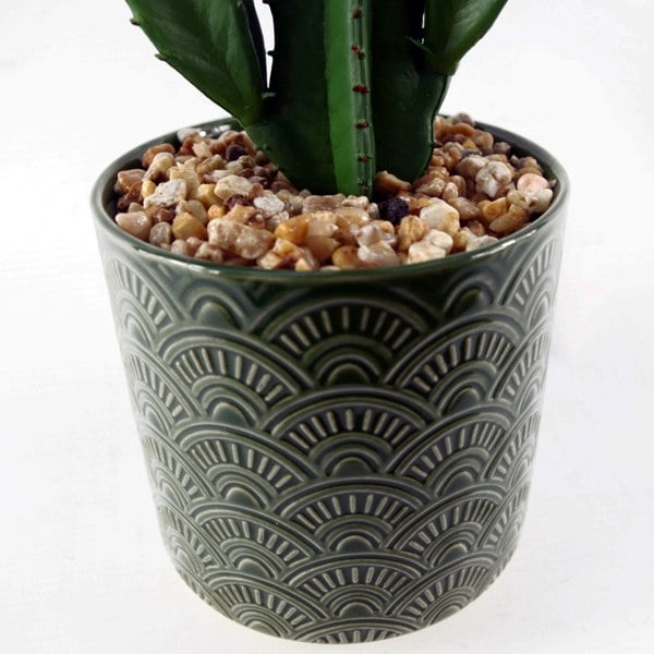 Leaf 23cm Artificial Cactus with Green Ceramic Planter