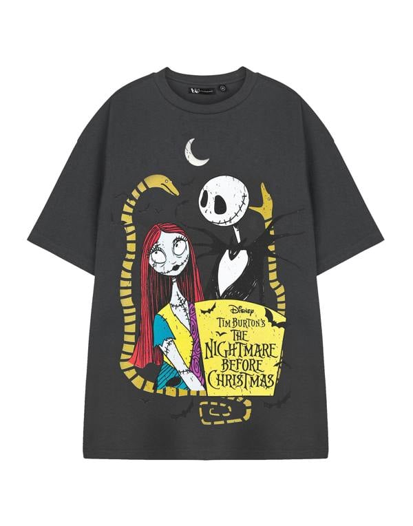 Disney The Nightmare Before Christmas Unisex Grey Jack and Sally Short Sleeved T-Shirt