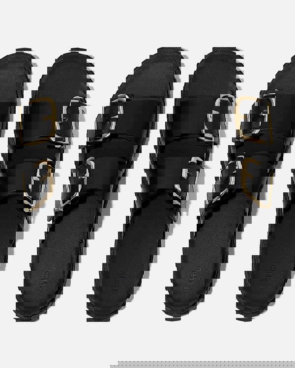 FitFlop Womens GEN-FF Buckle Two-Bar Leather Slides - Black 001