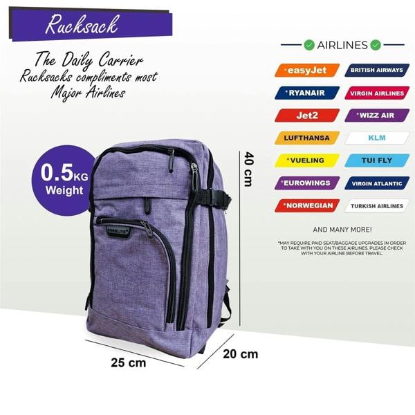 Infinity Luggage Backpack Rucksack 40x20 x25 cm Underseat Travel Cabin Bag for Easy Jet, Ryanair