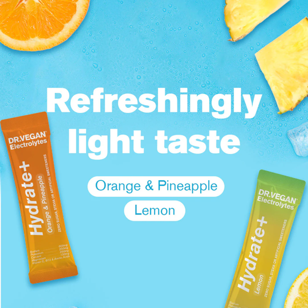 Dr Vegan Hydrate+ Orange & Pineapple Electrolytes. 15 sachets