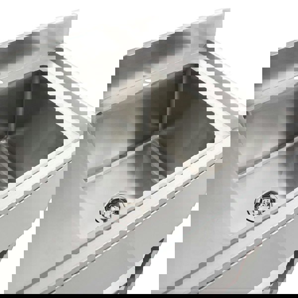 Kukoo 6ft Stainless Steel Catering Bench, Stainless Steel Sink - Left Hand Drainer & 2 x Wall Mounted Shelves