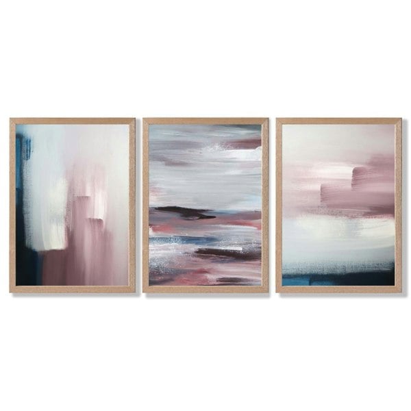Artze Wall Art Framed Set of 3 Navy & Blush Pink Abstract Prints