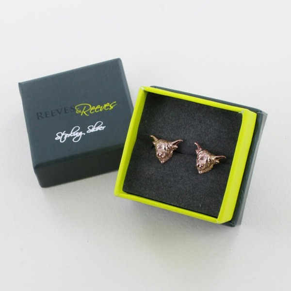 Sterling Silver Highland Cow Stud Earrings - Reeves & Reeves