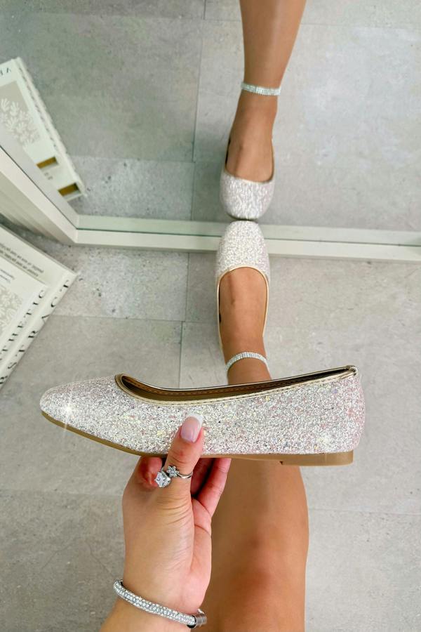 Love Lemonade Sparkly Glitter Dolly Shoes Glow White