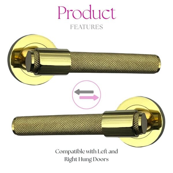 EDH Door Hardware Knurled Polished Brass Door Handles – Internal Lever Handle Packs with Fixings