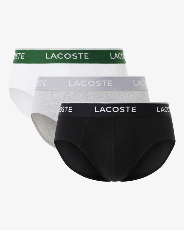 Lacoste 3-Pack Stretch Cotton Mens Briefs - Black/White-Silver Chine NUA