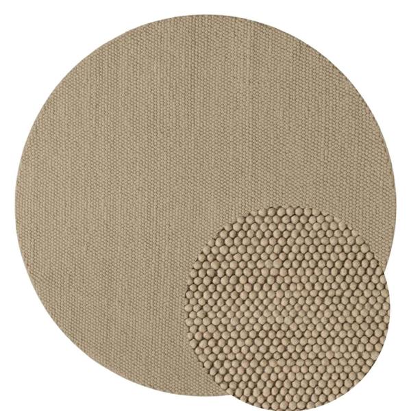 Two round beige coasters with textured surfaces on a white background