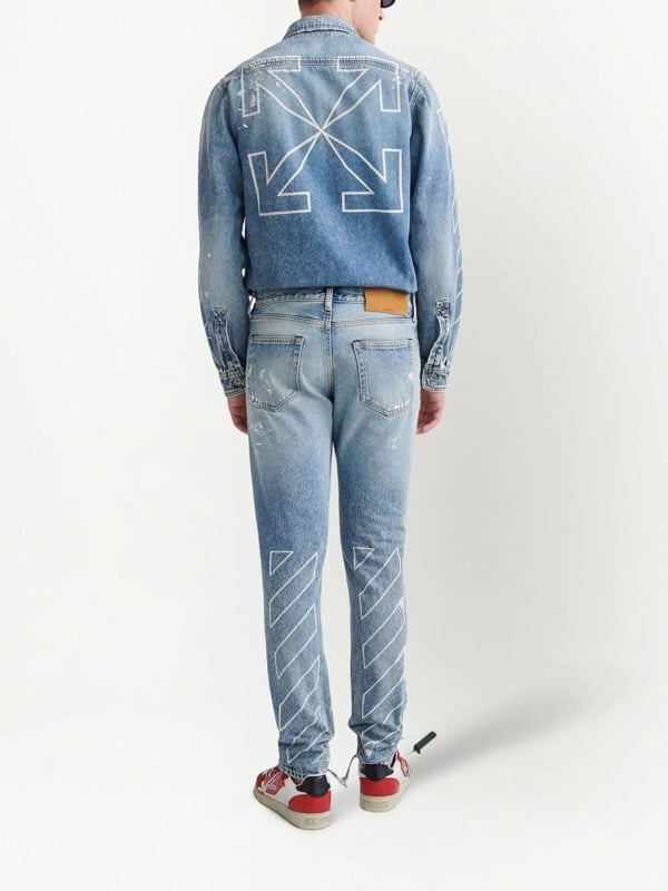 Off-White Diag Outline Print Vintage Men's Jeans - Blue