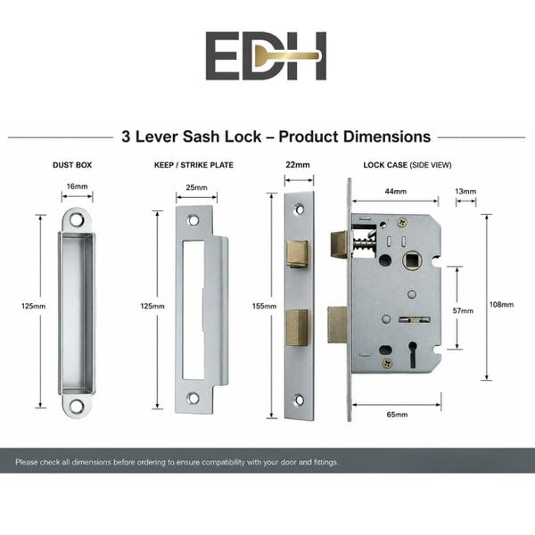 EDH Door Hardware Cadenza Victorian Scroll Door Handles Polished Chrome – Lever Latch, Bathroom Lock & 3 Lever Lock Sets