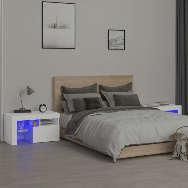 Berkfield Bedside Cabinets 2 pcs with LED Lights White 70x36.5x40 cm