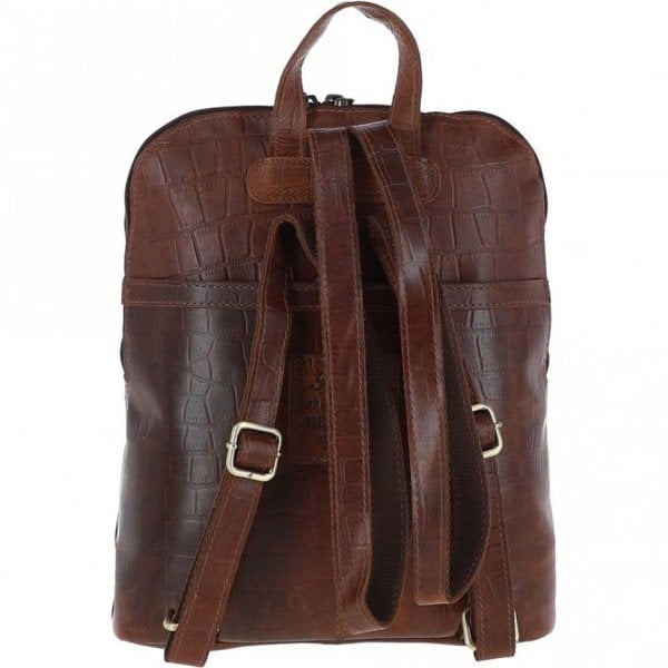 Ashwood Croc Print Leather Mini Backpack Cognac