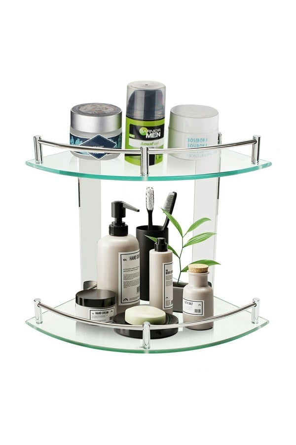Living and Home 2-Tier Tempered Glass Corner Shelf Bathroom Wall Mounted