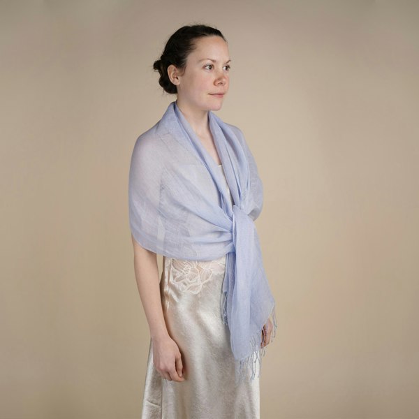 Antonia York Talia | Linen Scarf with Tassels - Sky Blue