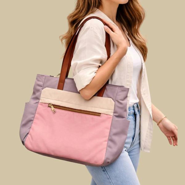 Lorenz Two Tone Nylon Tote Shoulder Bag