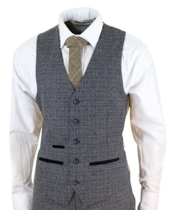 Paul Andrew Mens 3 Piece Navy Blue Tweed Check Vintage Retro Suit