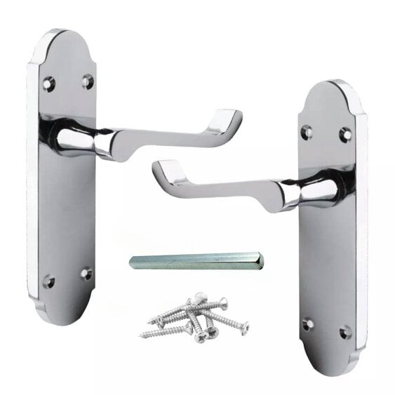 EDH Door Hardware Polished Chrome Victorian Scroll Door Handles on Shaped Backplate – 170mm x 40mm