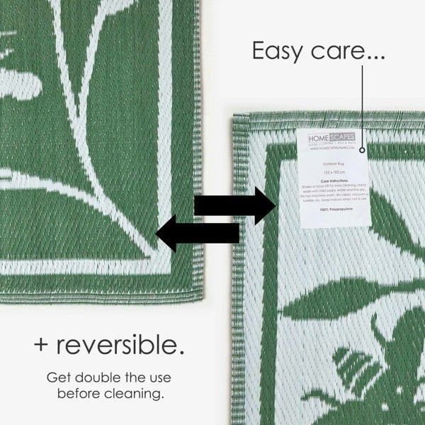 HOMESCAPES Outdoor Rug Luxury Waterproof Reversible, For Garden, Floral Bee