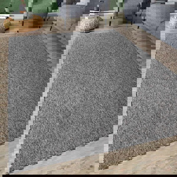  Grey Low Pile Area Rug Plain Design