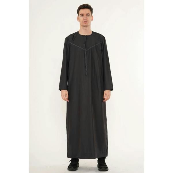 TT-008 - Men's Emirati Omani Arab Tassel Thobe - Charcoal - Thobez - 18