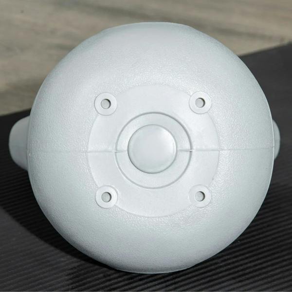 Grey kettlebell base underside with circular center and four mounting points