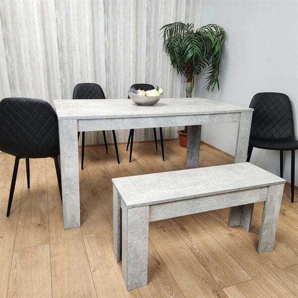 Kosy Koala Dining Table and 4 Chairs With Bench Stone Grey Effect Wood Table 4 Black Leather Chairs Dining Room