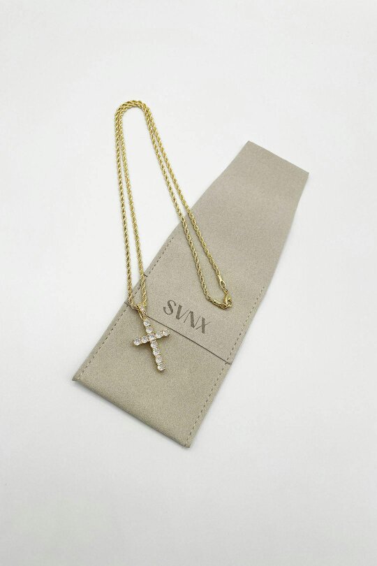 SVNX Diamante Cross Pendant Necklace in Gold