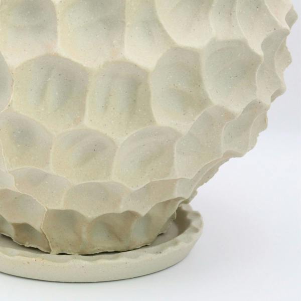 Sculpted Concrete Planter with Leaf Texture close up view