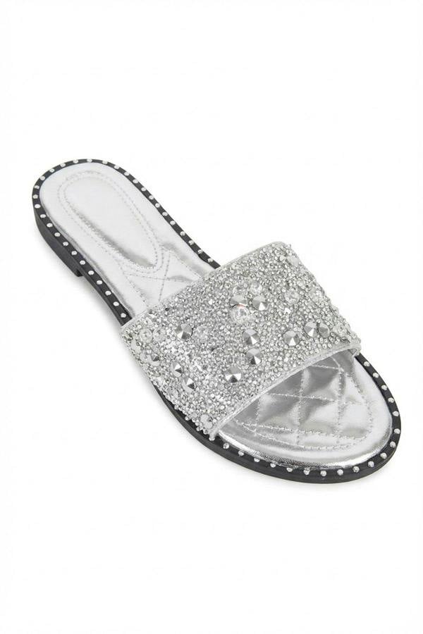 Sofie Embellished Slip On Sandals - Silver_wb