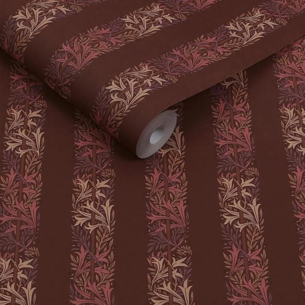 William Morris at Home Love Is Enough Stripe Damson Wallpaper
