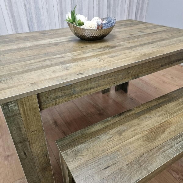 Kosy Koala Dining Table and 2 Benches Rustic Effect Wood Table Rustic Benches Dining Room