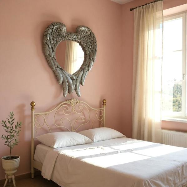 57CM ANTIQUE SILVER MIRROR-WING DESIGN