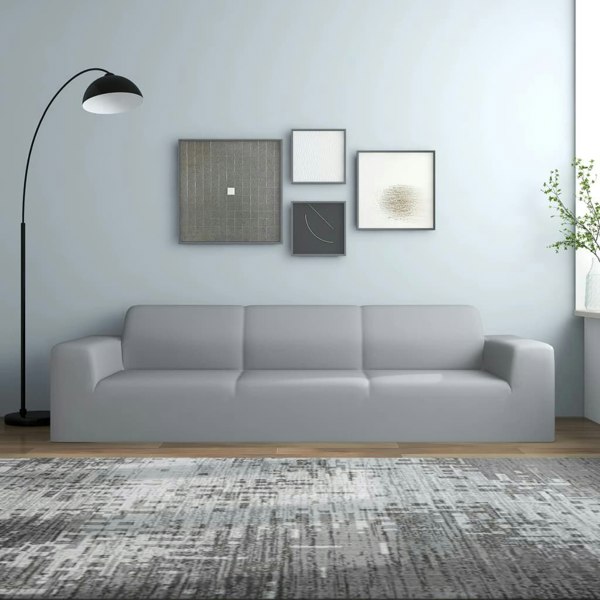 Berkfield 4-Seater Stretch Couch Slipcover Grey Polyester Jersey