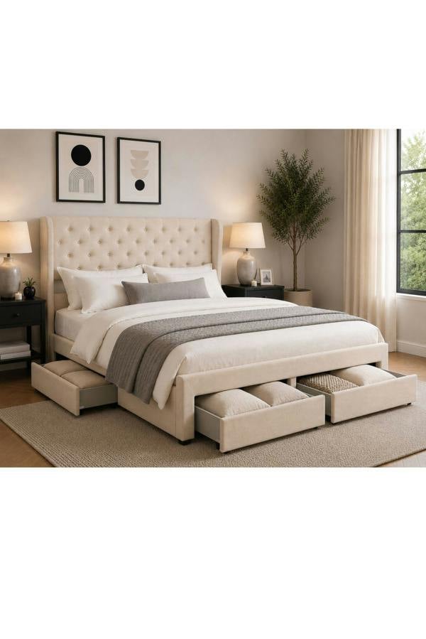 Groundlevel Westbury Velvet Upholstered Bed Frame With Storage Drawers