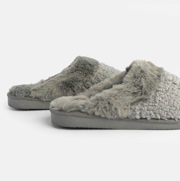 Jo & Joe HELGA Womens Mule Faux Fur Slippers Grey