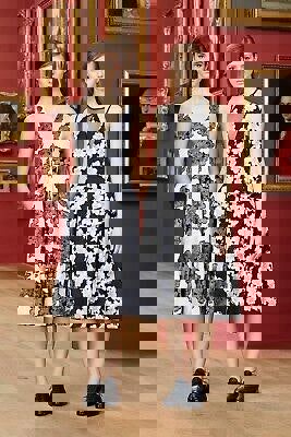 An exquisite Erdem dress in a pearlescent white and ink blue floral filcoupe