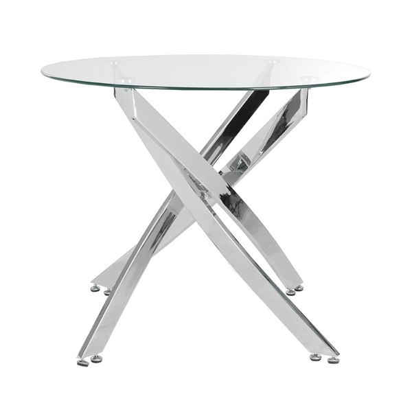 Living and Home Modern Clear Tempered Glass Dining Table Coffee Table with Chrome Crossed Legs