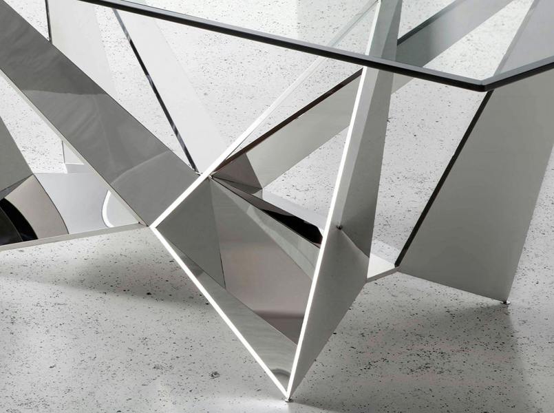Angel Cerdá Rectangular tempered glass and chrome-plated steel dining table 1049
