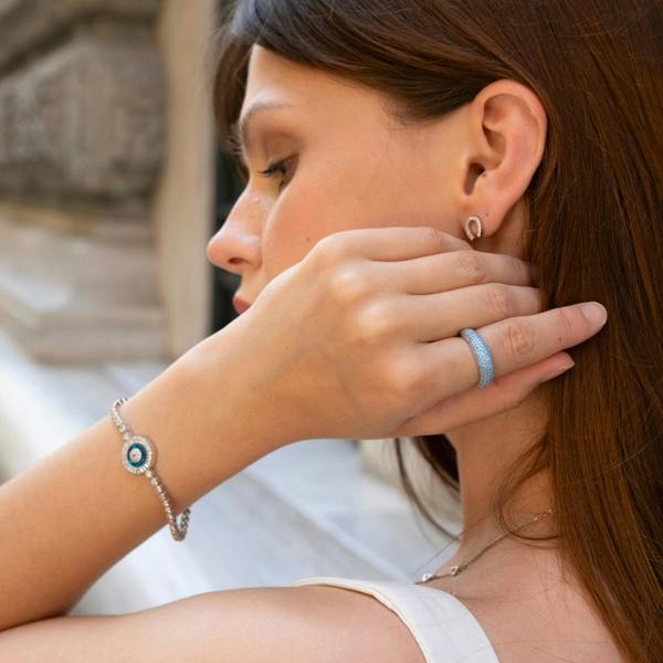 Spero London Turquoise Pave Sterling Silver Dome Ring