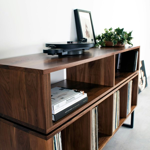 Technic Turntable record player stand in solid walnut on Minimalist Square Legs