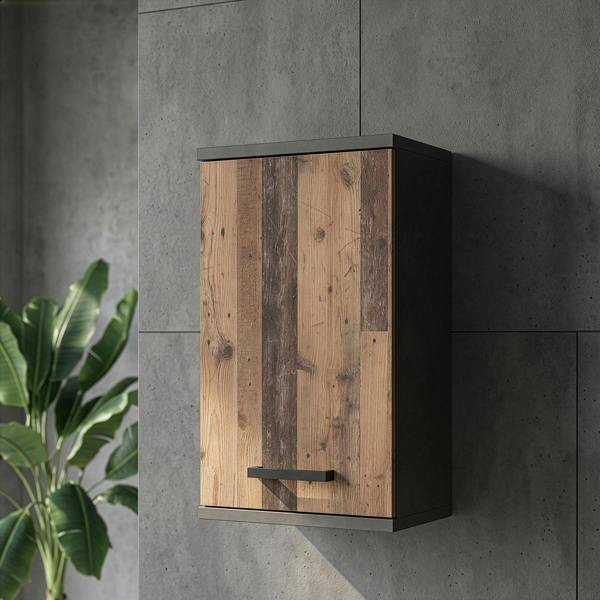 Furniture To Go Veris Small Hanging Cupboard with 1 Door in Walnut and Dark Grey