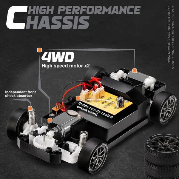 Dyzi Remote Control Drift Car LED Lights High-Speed 4WD Rechargeable Toy