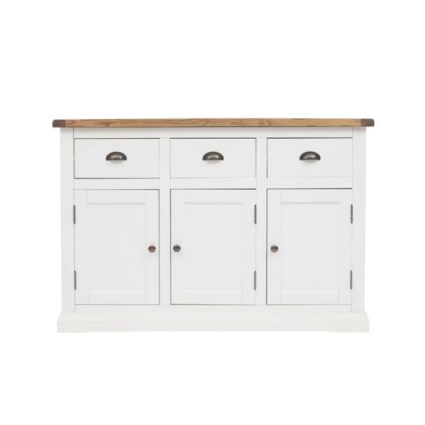Cosenza Off White 3 Drawer 3 Door Sideboard Brass Cup Handle