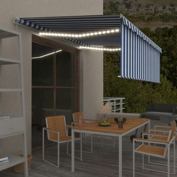 Berkfield Manual Retractable Awning with Blind&LED 4.5x3m Blue&White