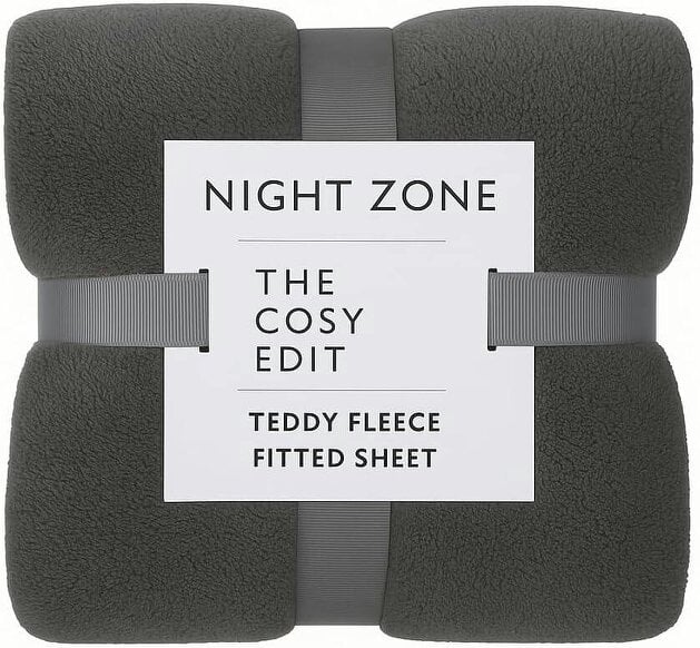 Night Zone Teddy Fleece Fitted Sheet 30cm Deep – Extra Deep Warm Teddy Bear Bedding - Charcoal