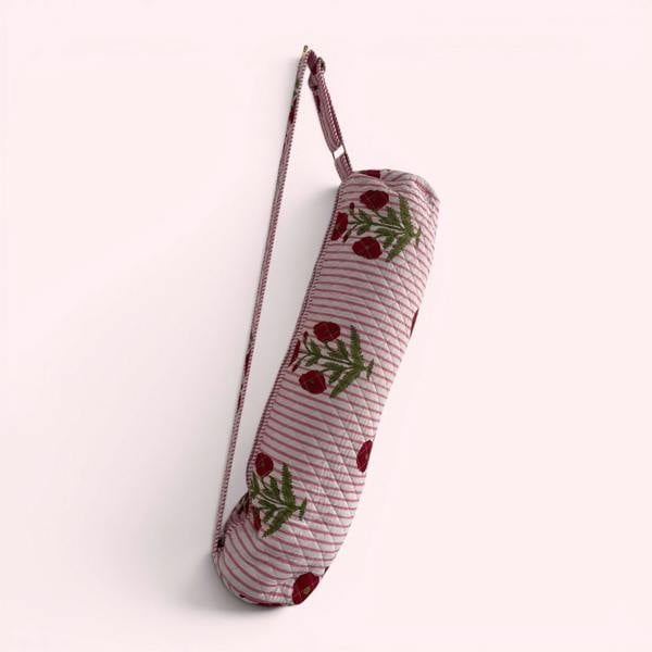 Hayley & Co Yoga Mat Bag | Pink Stripe and Flower Print