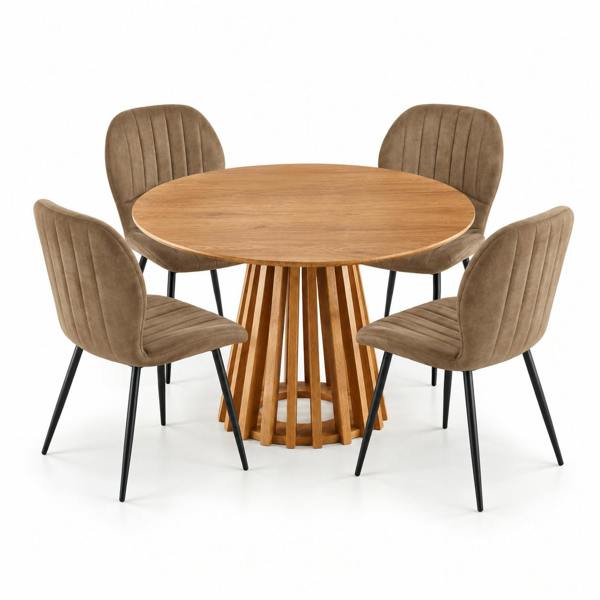 Outdoor Living Kayci Round Oak Dining Table with 4 Jaydn Chairs
