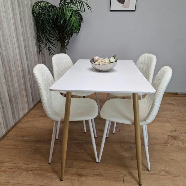 Kosy Koala Wooden Dining Table with 4 White Gem Patterned Chairs White Table with White Chairs